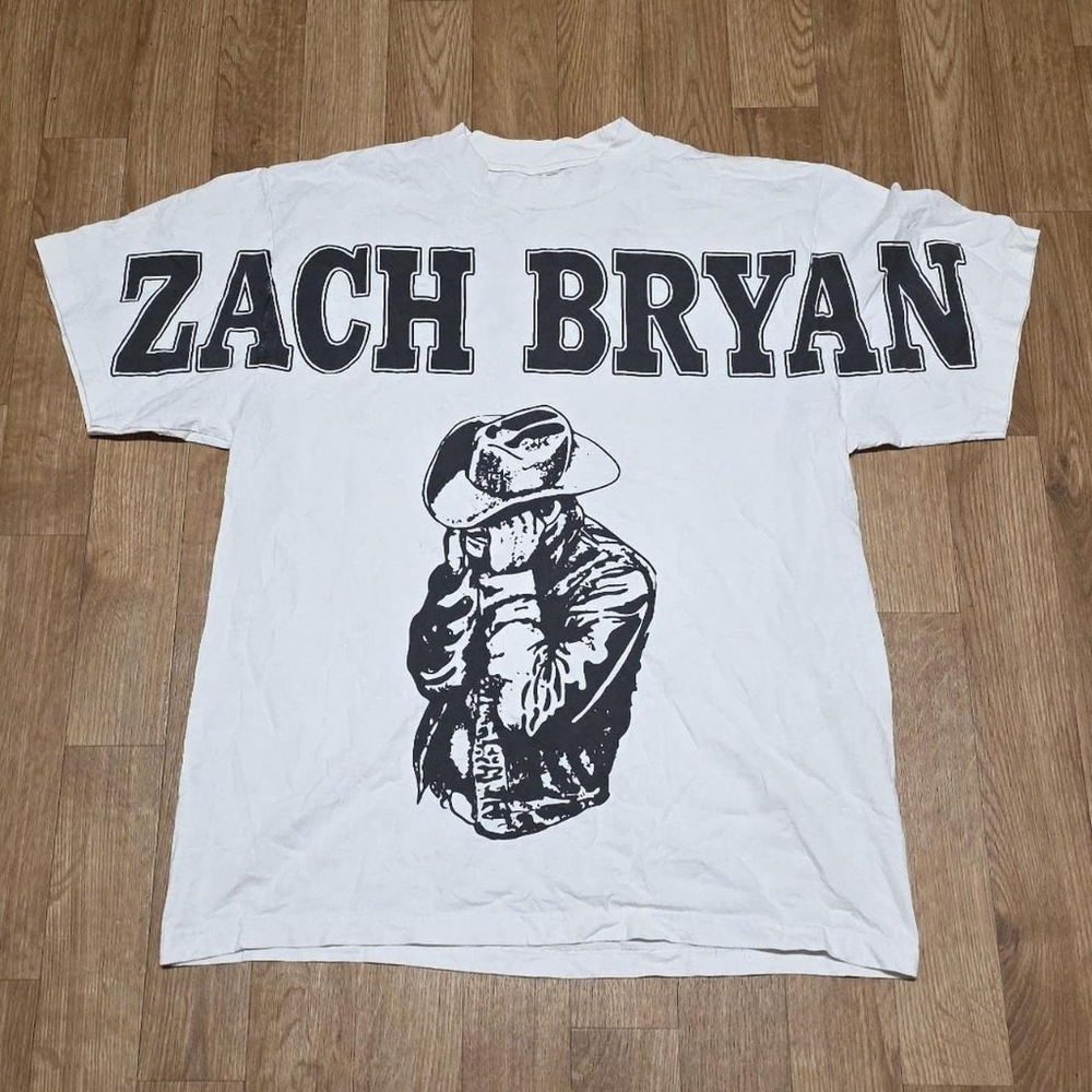 Zach Bryan Burn Burn Burn Tour Shirt Size Large White Concert Promo Merch